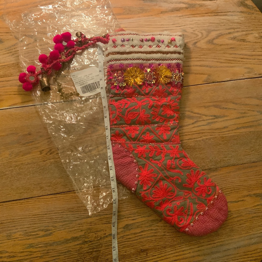 FREE PEOPLE pinkHoliday stocking/New in bag/embellished/bells